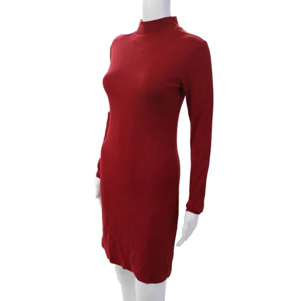 Urban Outfitters Womens Long Sleeve Cut Out Keyhole Ribbed Dress Red Size Medium
